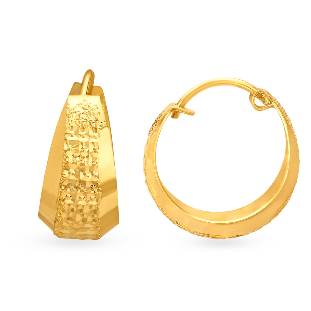 Timeless 22 Karat Yellow Gold Textured Hoop Earrings,,hi-res image number null