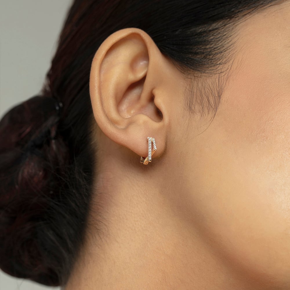 Sculpted Radiant Gold & Diamond Hoop Earrings,,hi-res image number null