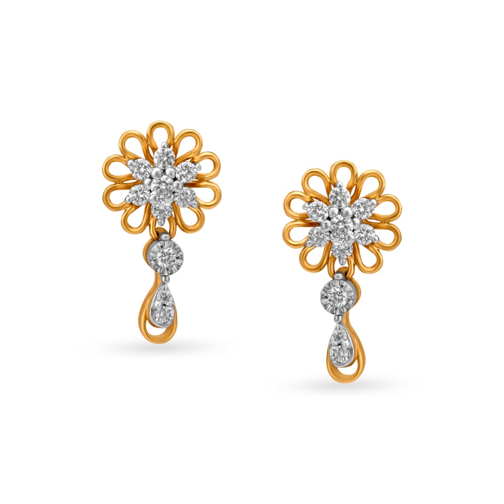 Tiny Floral Diamond Drop Earrings,,hi-res image number null