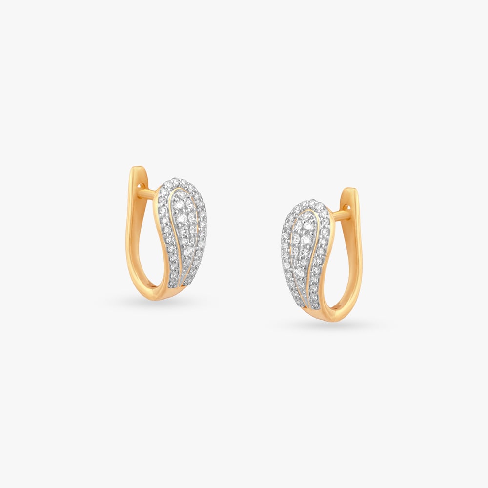 Teardrop Trail Diamond Gold Hoop Earrings,,hi-res image number null