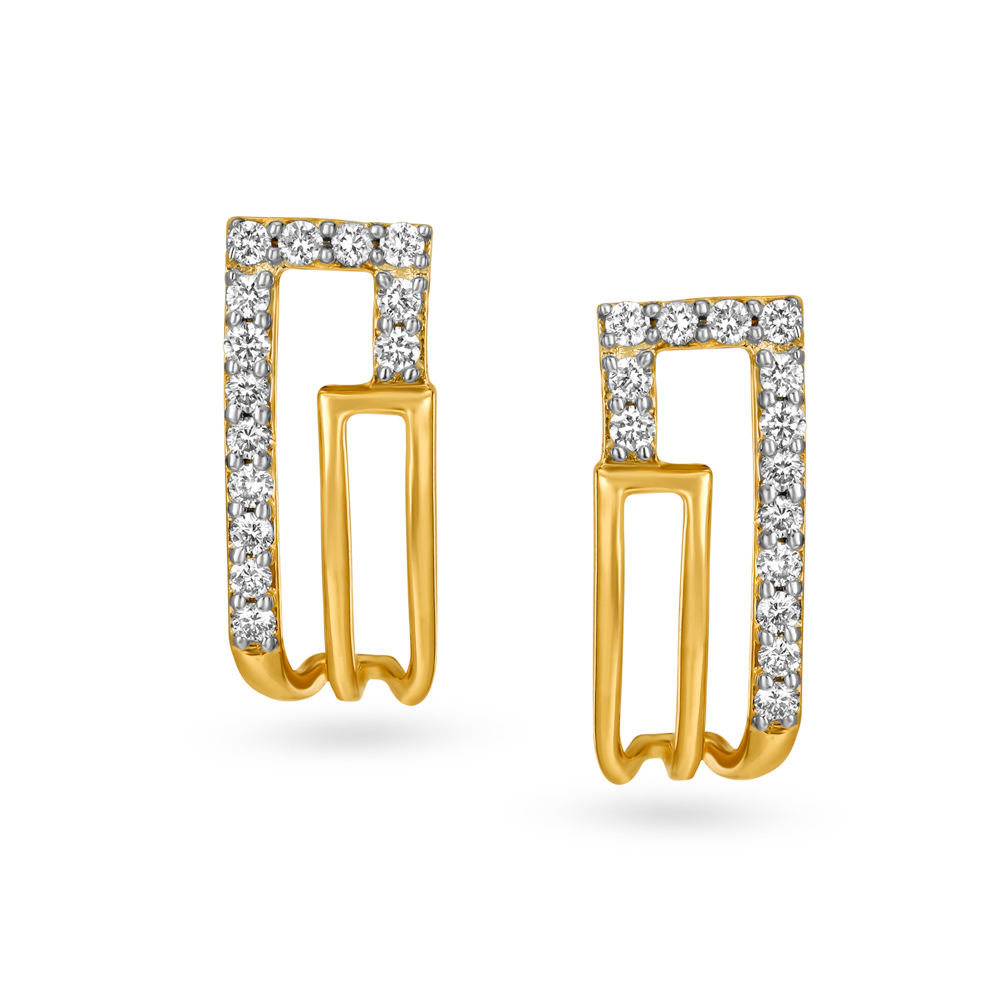 Structural 18 Karat Yellow Gold And Diamond Earrings