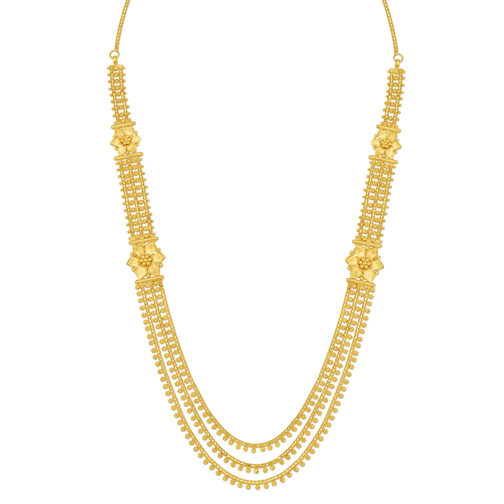 Cultured Yellow Gold Triple Strand Floral Haaram,,hi-res image number null