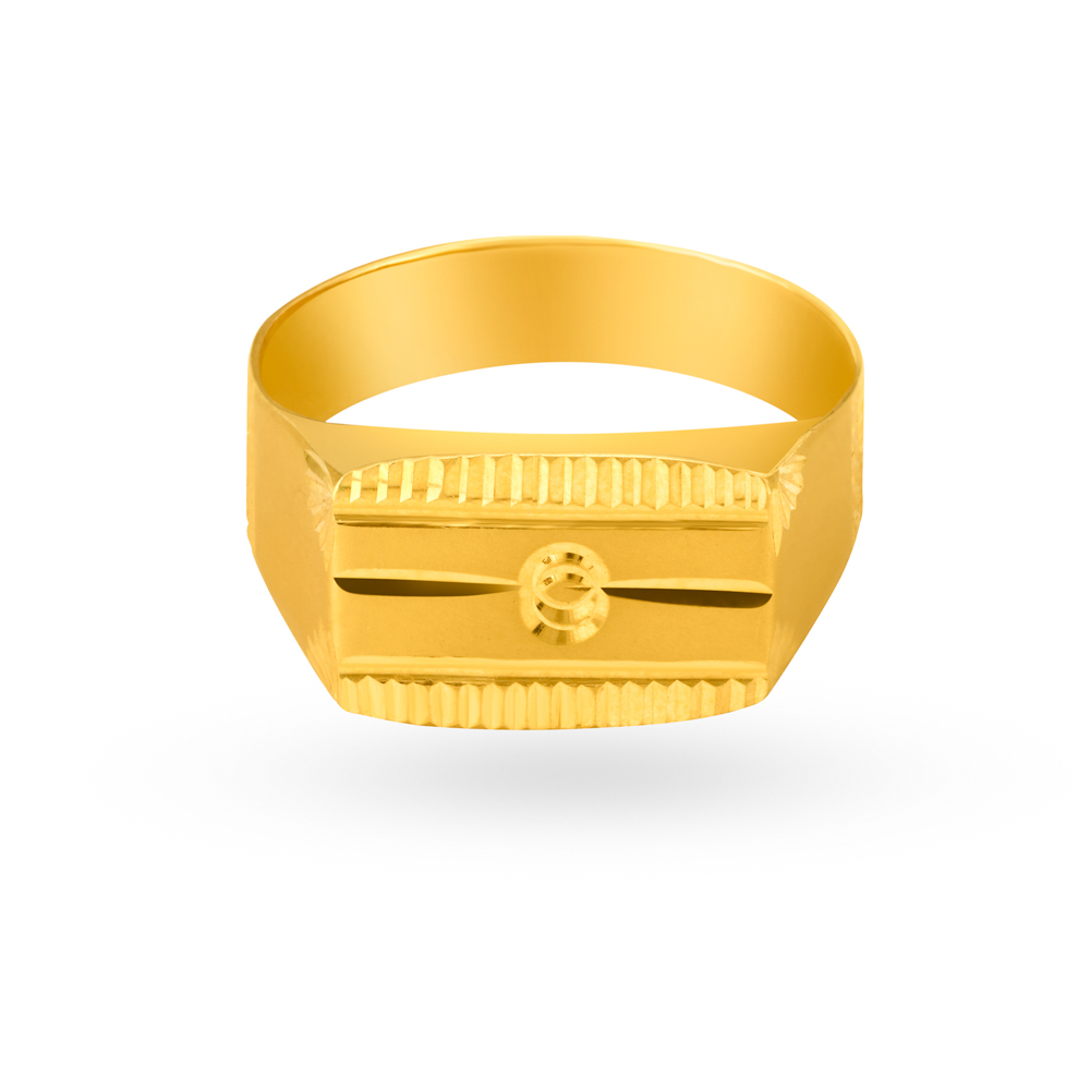Geometric 22 Karat Yellow Gold Embossed Ring,,hi-res image number null