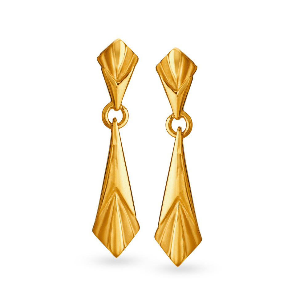 Sophisticated Yellow Gold Deltoid Drop Earrings,,hi-res image number null