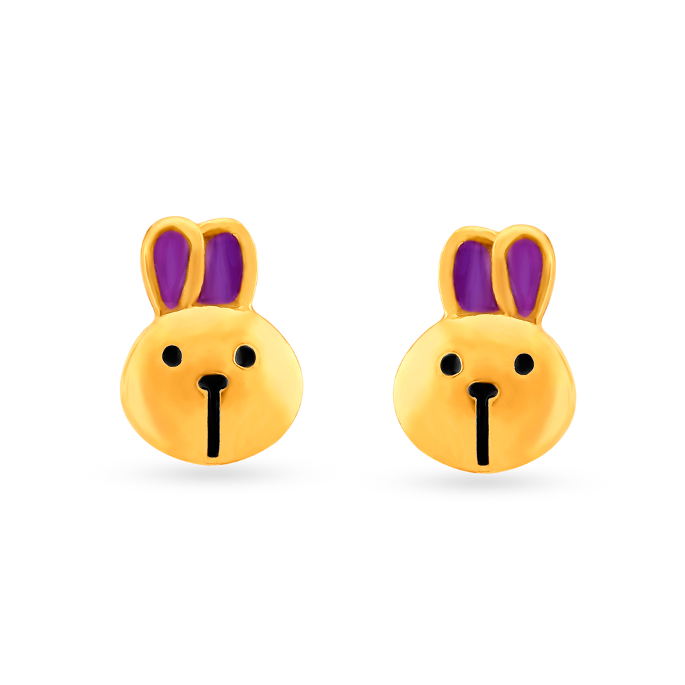 Dainty Bunny Gold Stud Earrings For Kids
