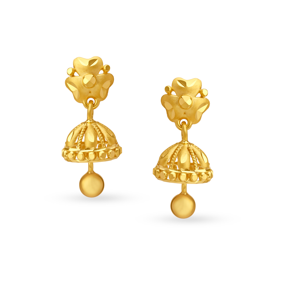 Delightful Yellow Gold Clover Jhumkas,,hi-res image number null