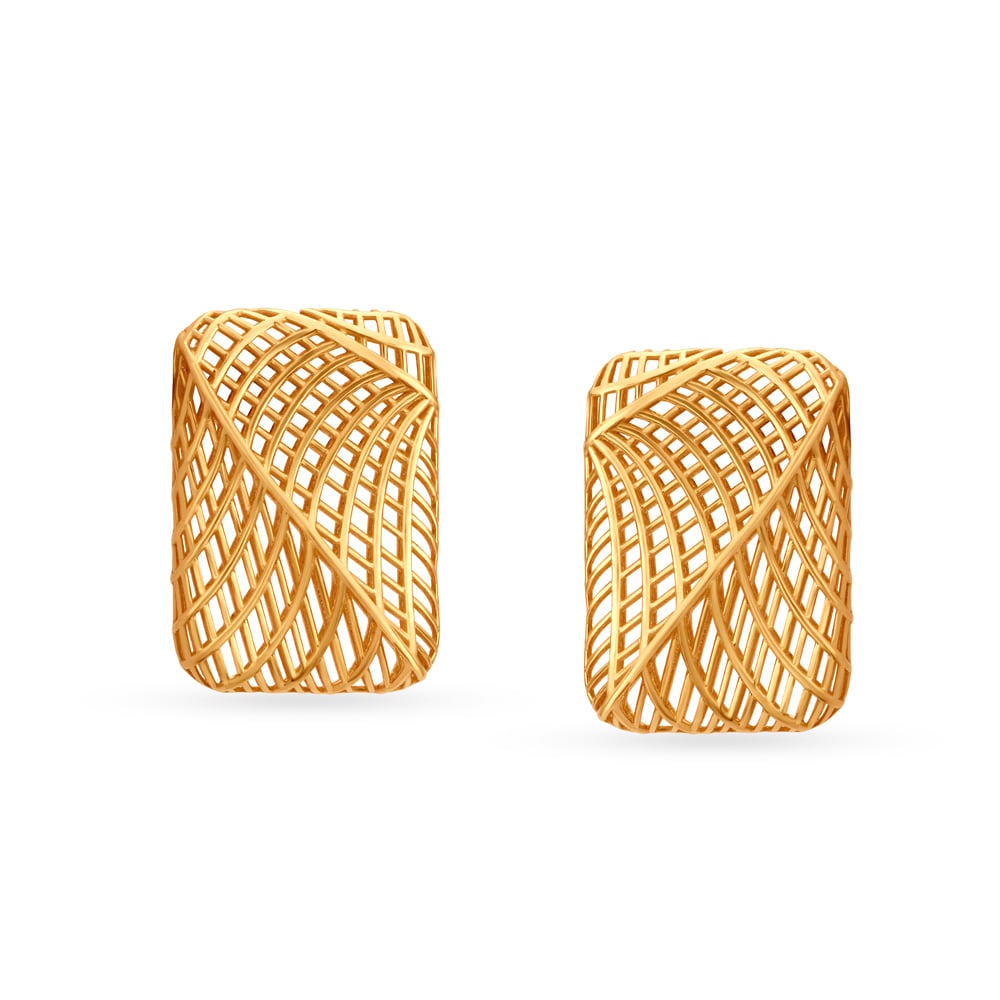 Mesh Weave Gold Stud Earrings,,hi-res image number null