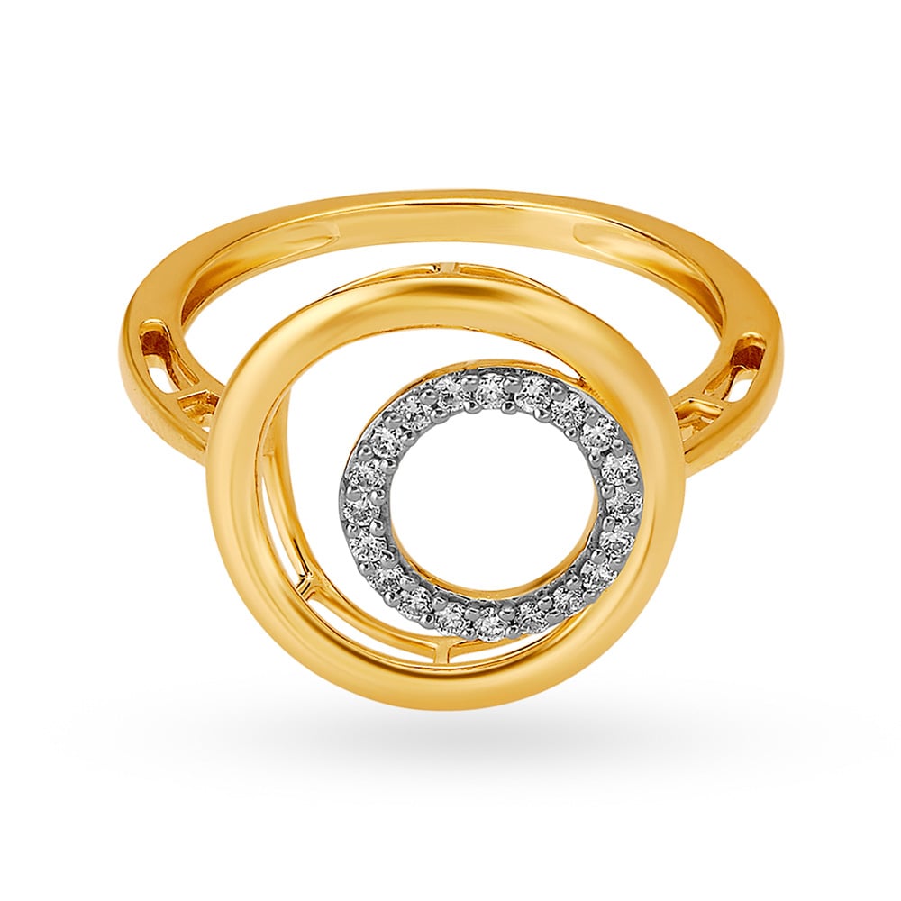 Geometric 18 Karat Yellow Gold And Diamond Finger Ring,,hi-res image number null