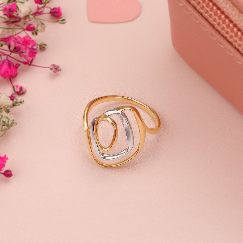 14KT Yellow-White Gold Oval Ring With Openwork,,hi-res image number null