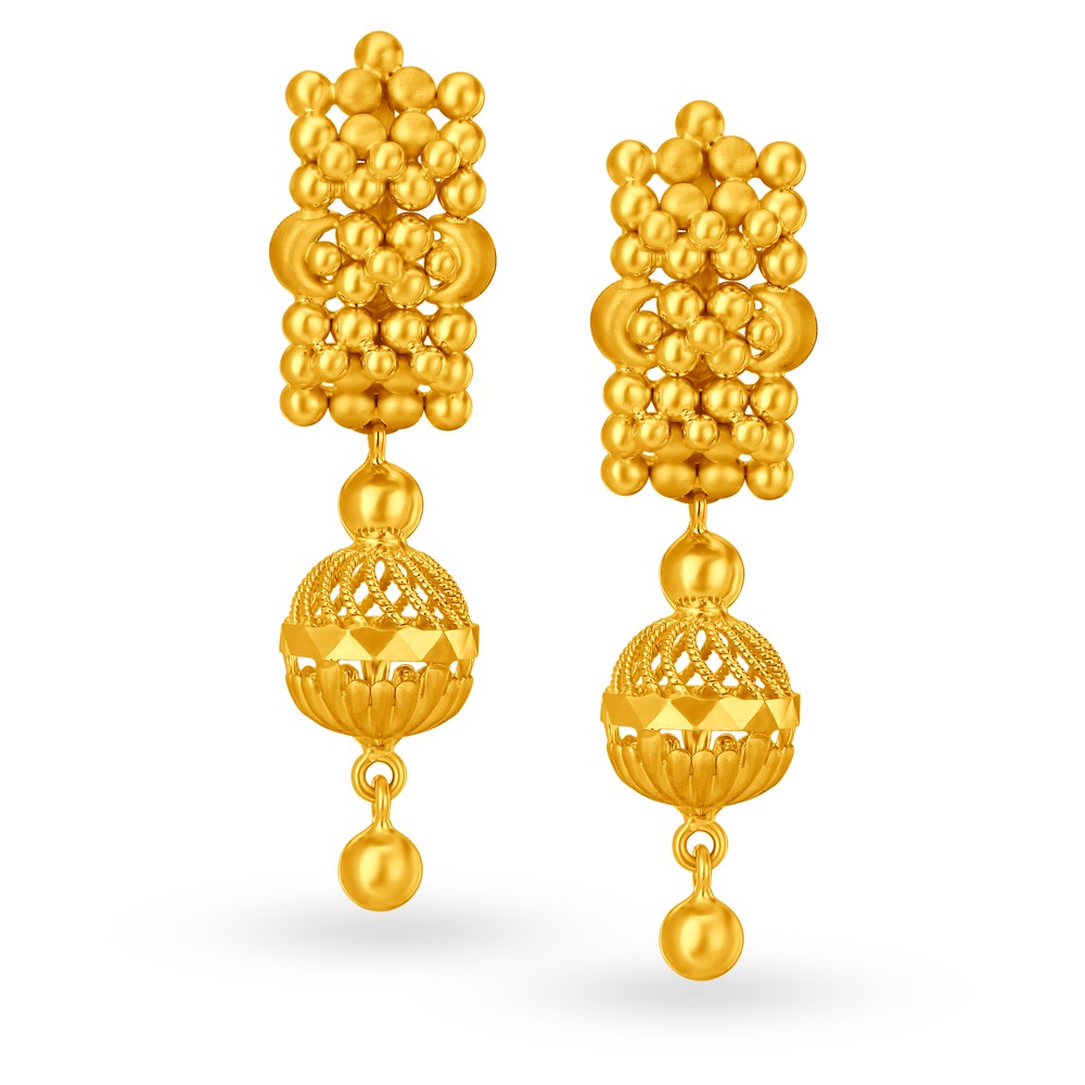 Rawa Work Gold Jhumki Earrings,,hi-res image number null