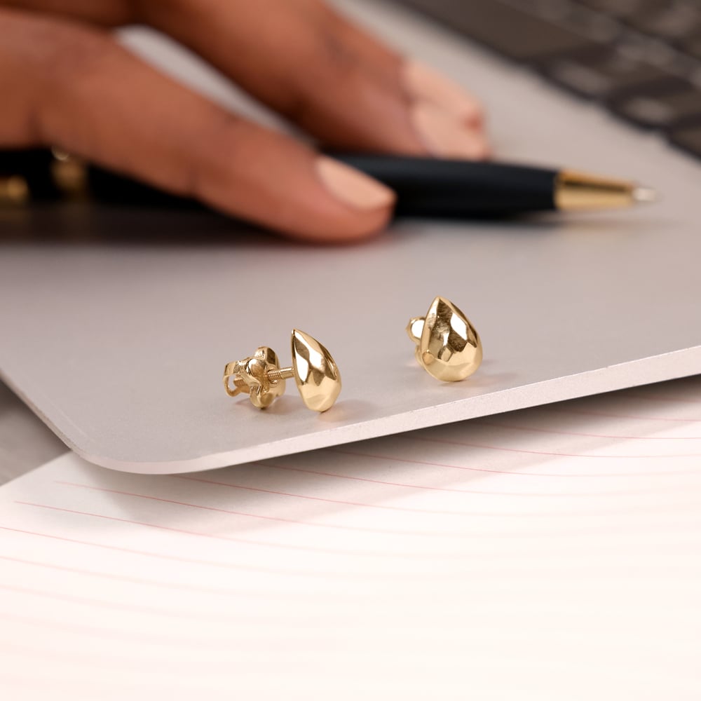 Facet Teardrop Gold Stud Earrings,,hi-res image number null