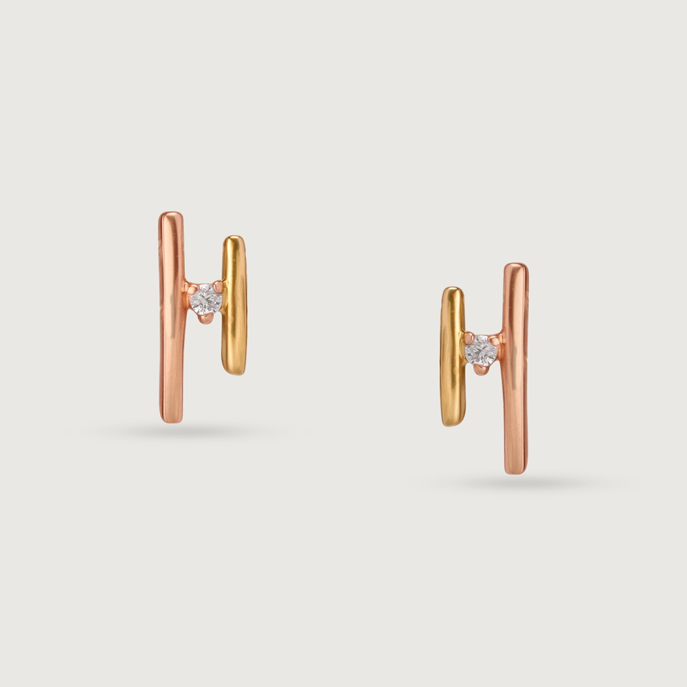 Divine Duo 14KT Yellow & Rose Gold Diamond Stud Earrings,,hi-res image number null