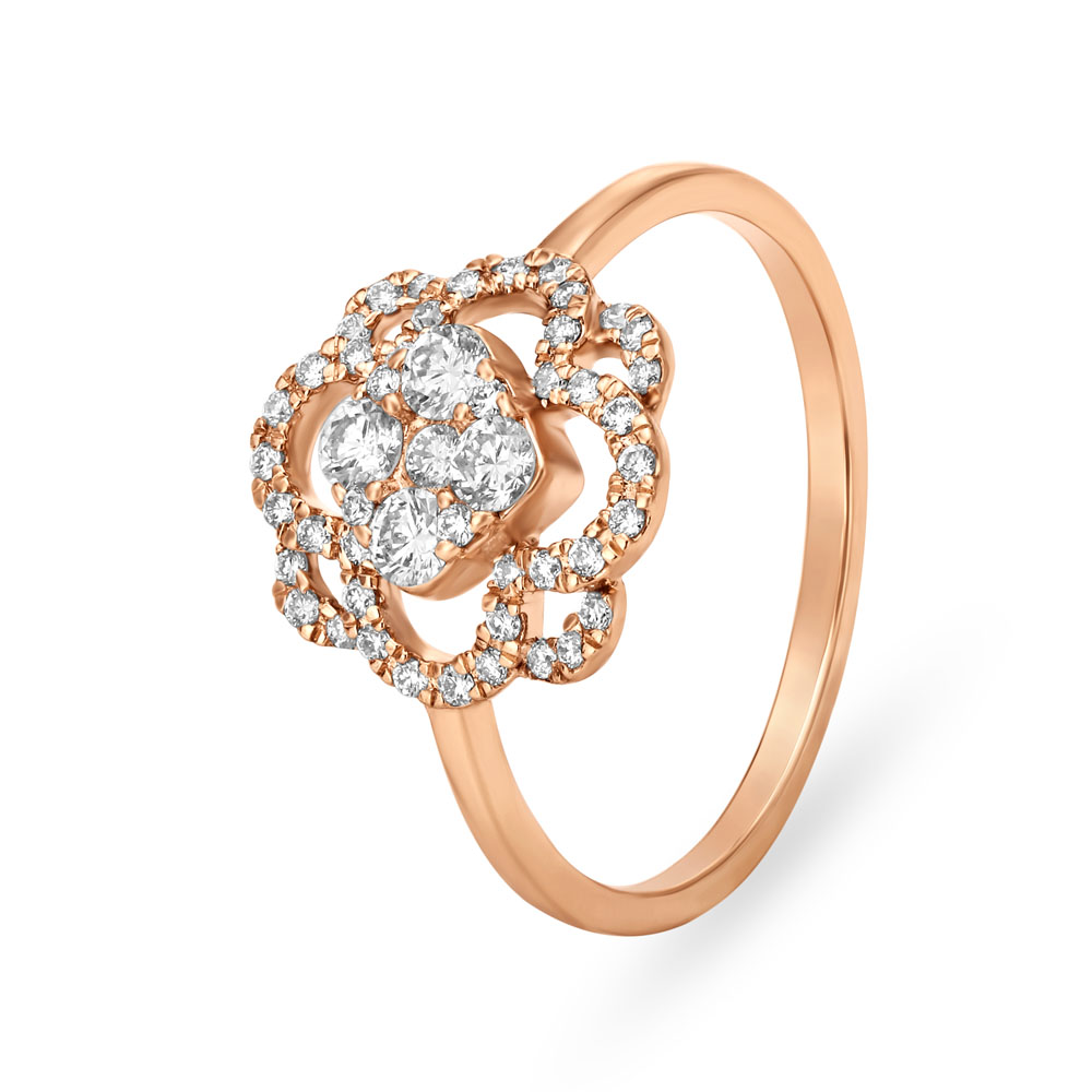 Lavish 18 Karat Rose Gold And Diamond Floral Finger Ring