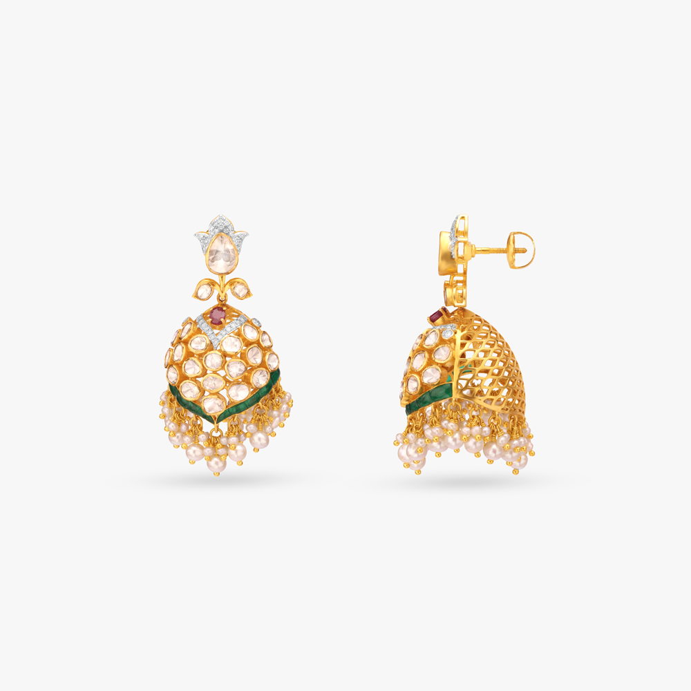 Royal Mosaic Diamond Jhumka Earrings,,hi-res image number null