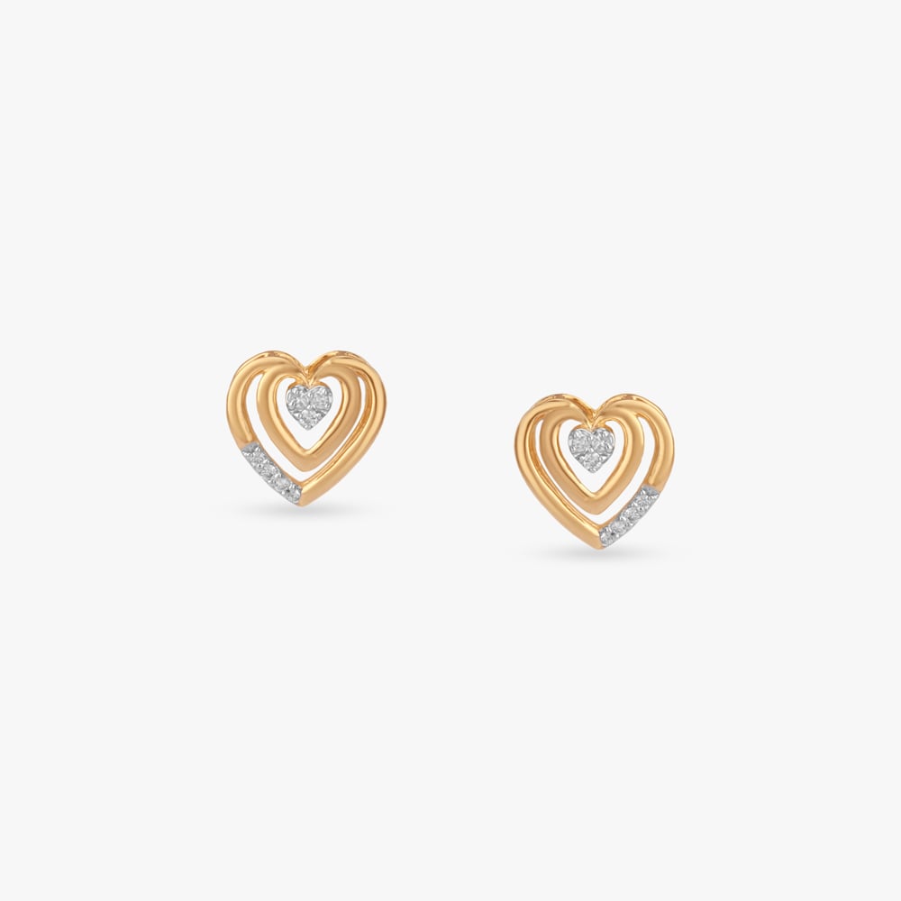 Layered Heart Diamond Stud Earrings,,hi-res image number null