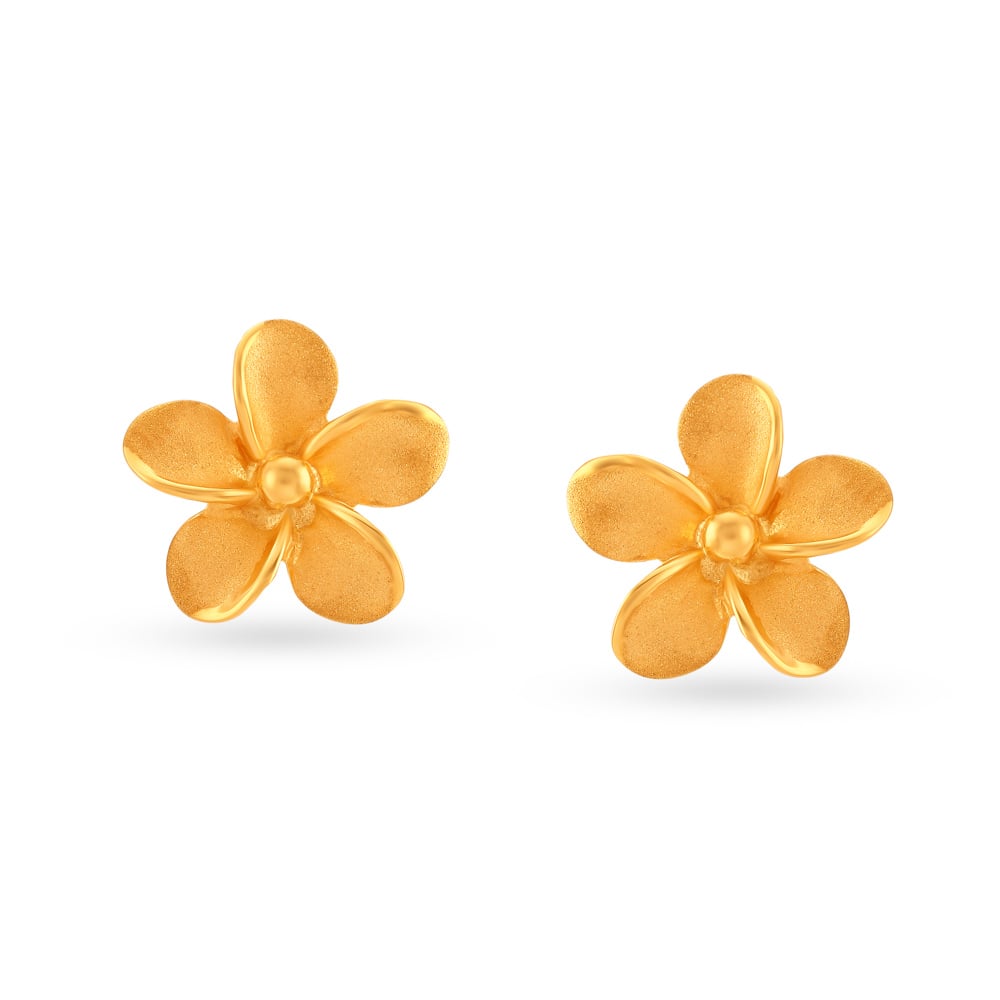 Dainty 22 Karat Yellow Gold Floral Stud Earrings