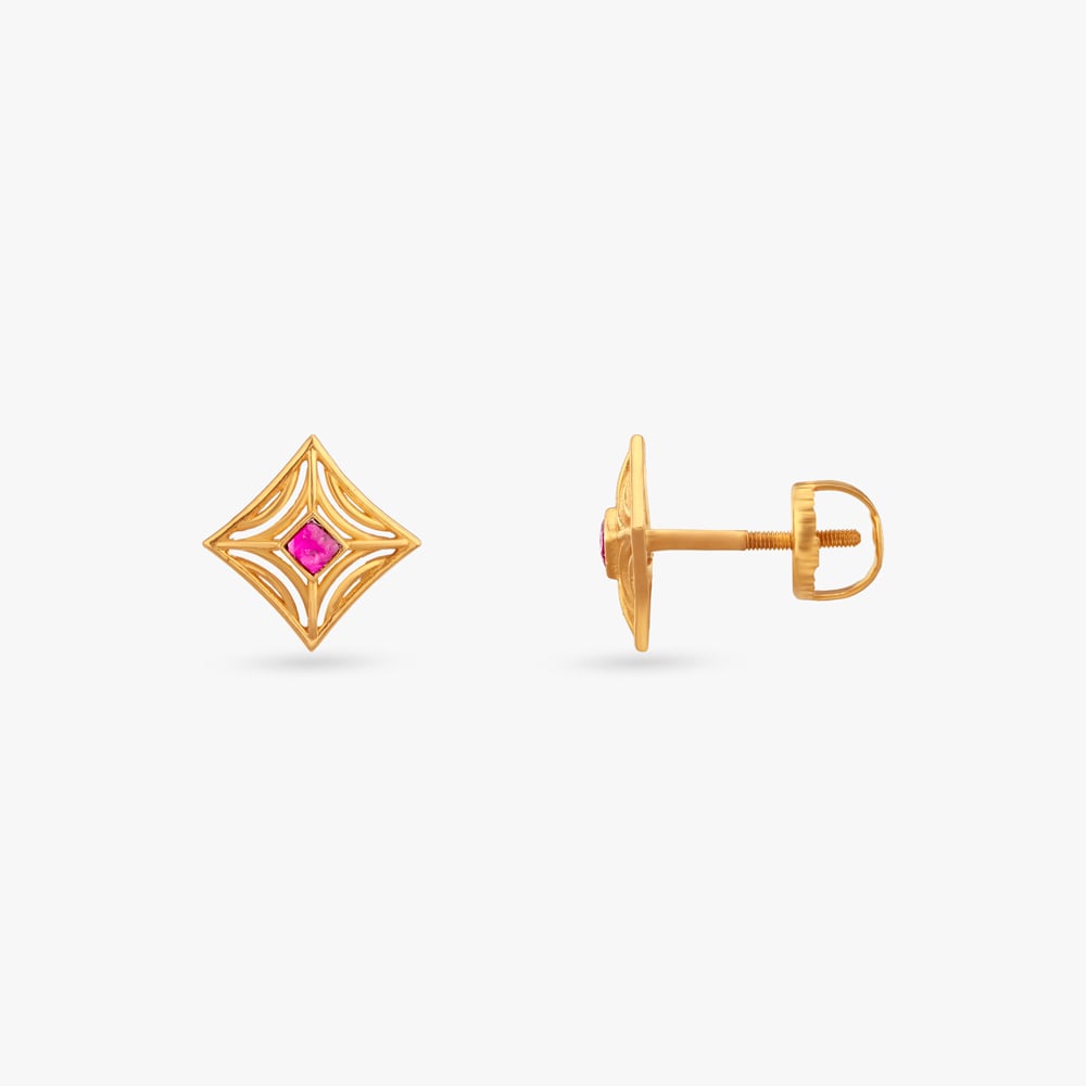 Contemporary Lattice Gold Stud Earrings,,hi-res image number null
