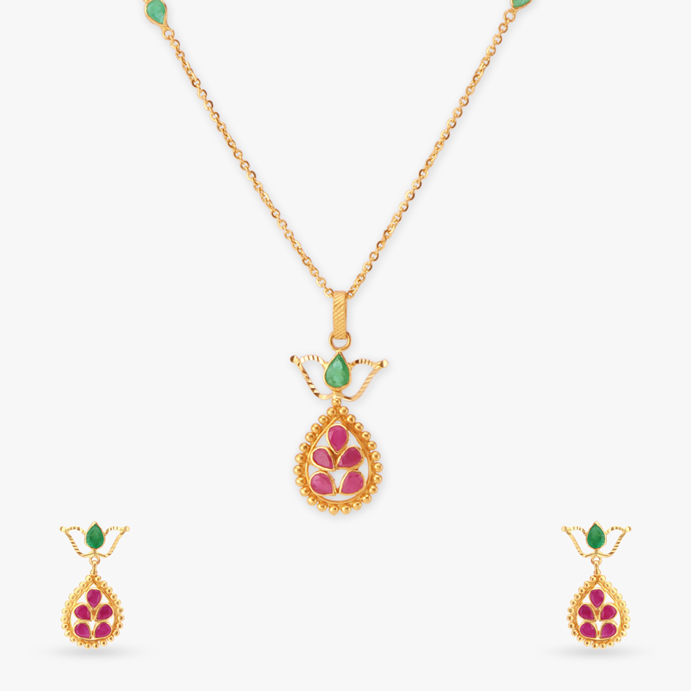 Lustrous Pendant With Chain And Earrings Set,,hi-res image number null