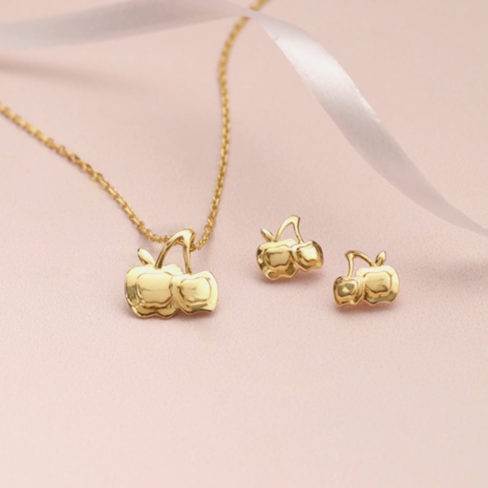 Apple Charm 14Kt Gold Necklace Set,,hi-res image number null