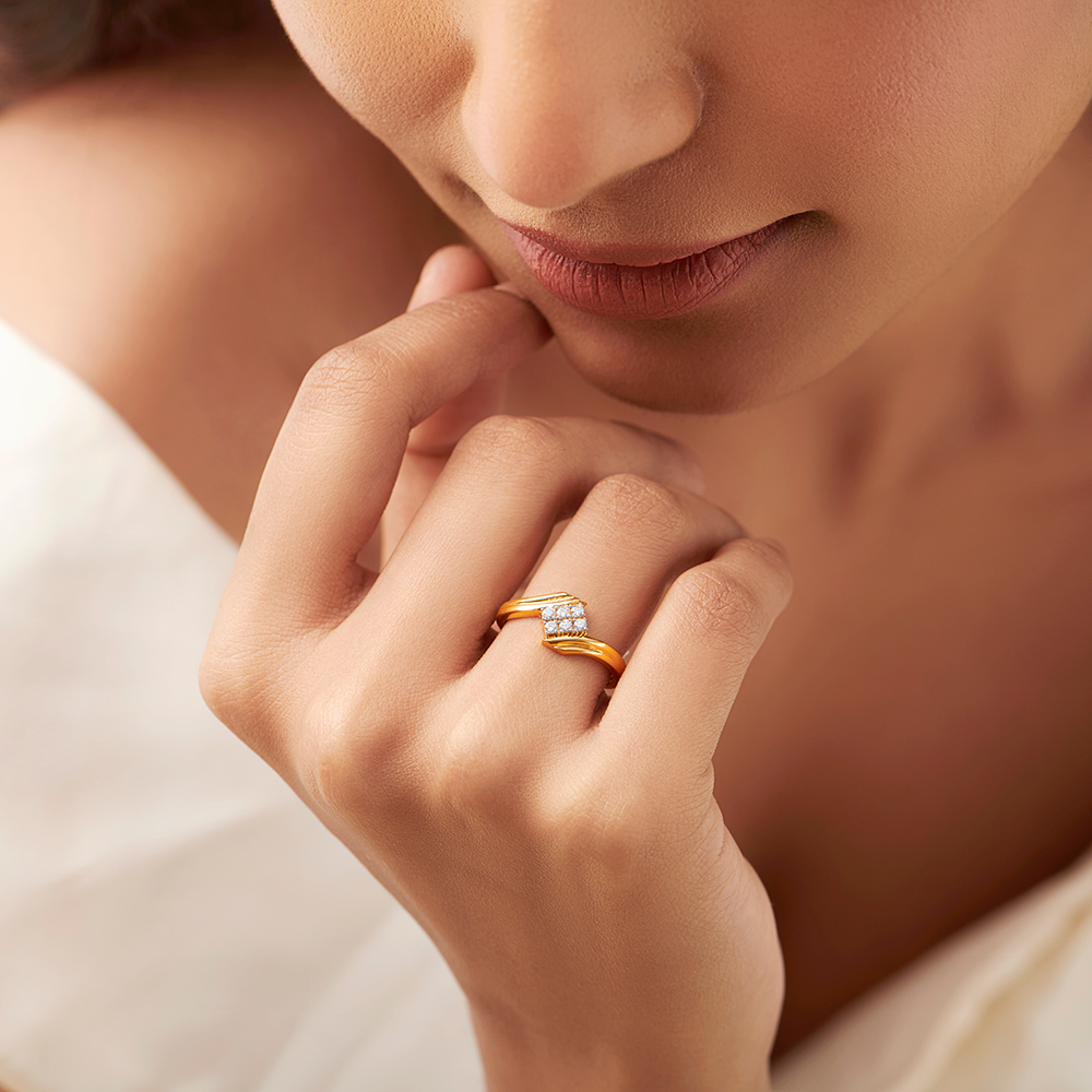 Fancy Glossy Gold and Diamond Finger Ring,,hi-res image number null