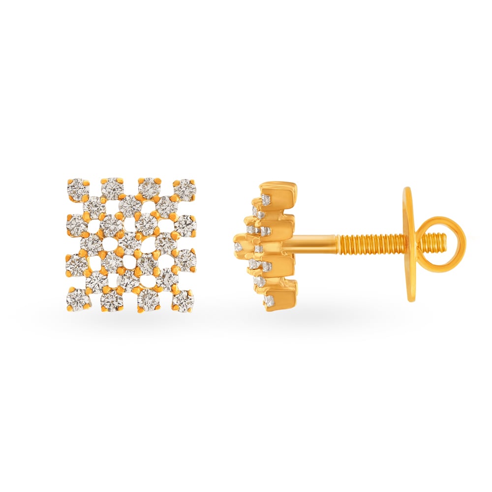 Gentle Lattice Gold and Diamond Stud Earrings,,hi-res image number null