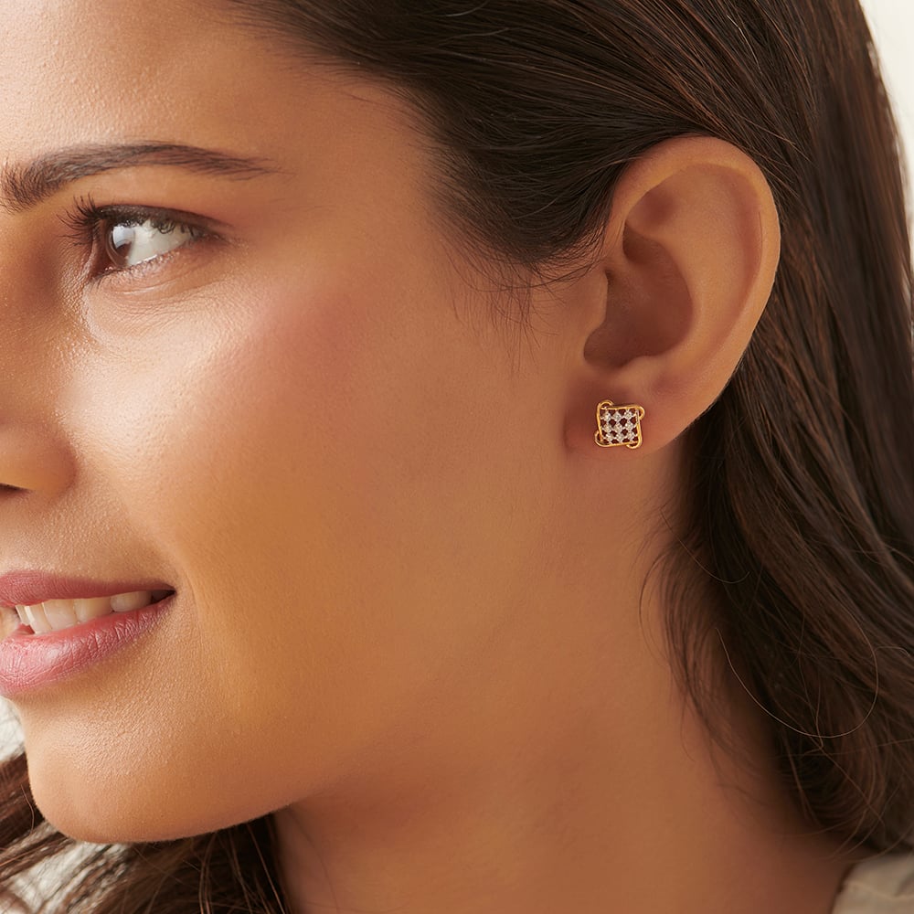 Dainty Mesh Diamond Stud Earrings,,hi-res image number null