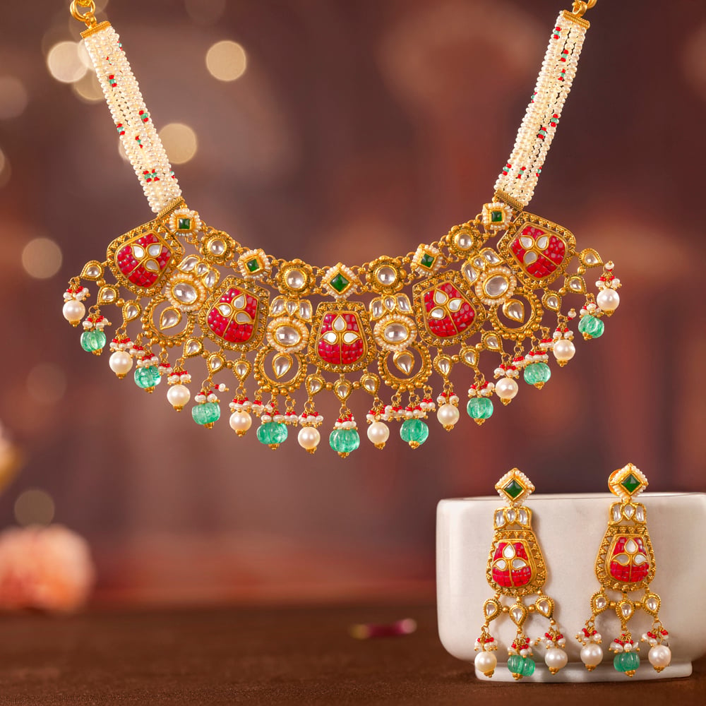 Gulaabo Rosette Gold Necklace set,,hi-res image number null