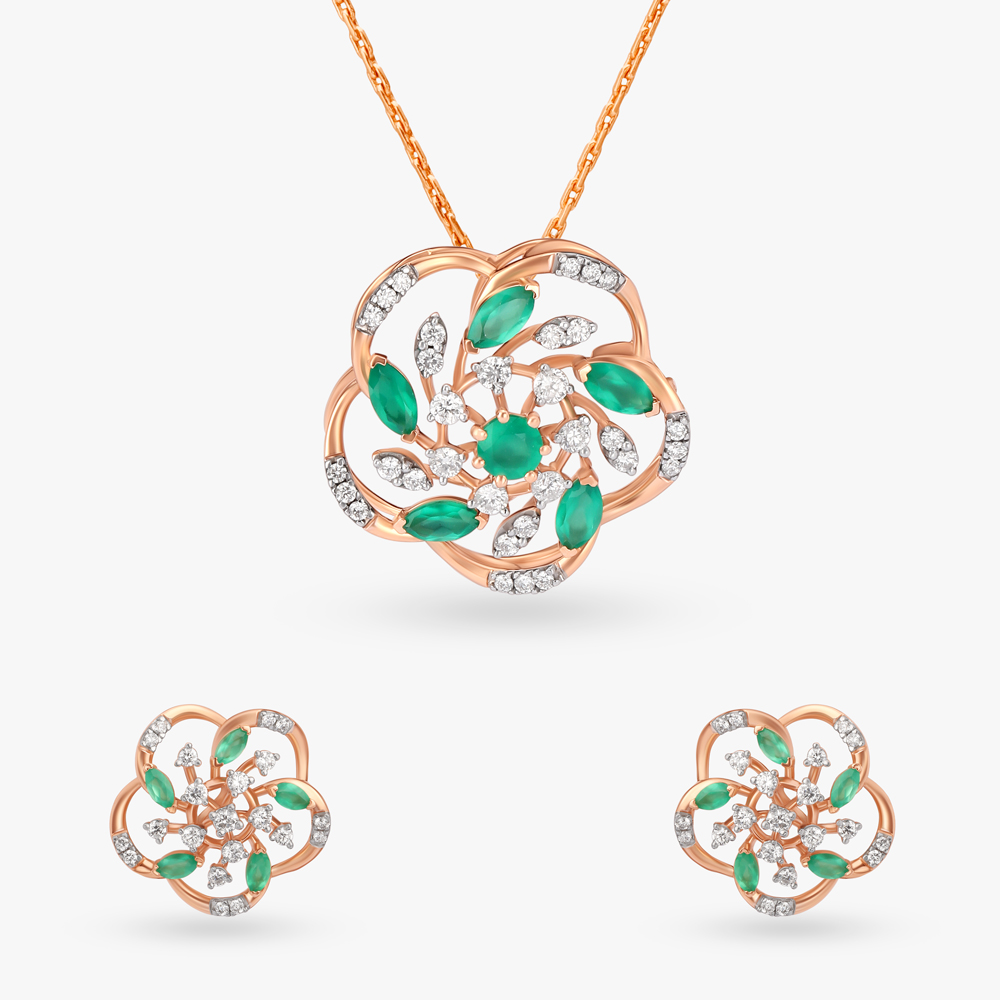 Verdant Flower Diamond Pendant and Earrings Set,,hi-res image number null