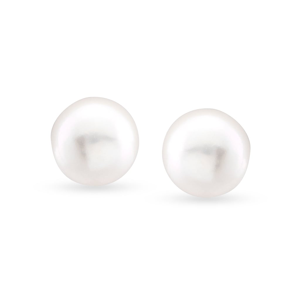Beaming Button Pearl Stud Earrings