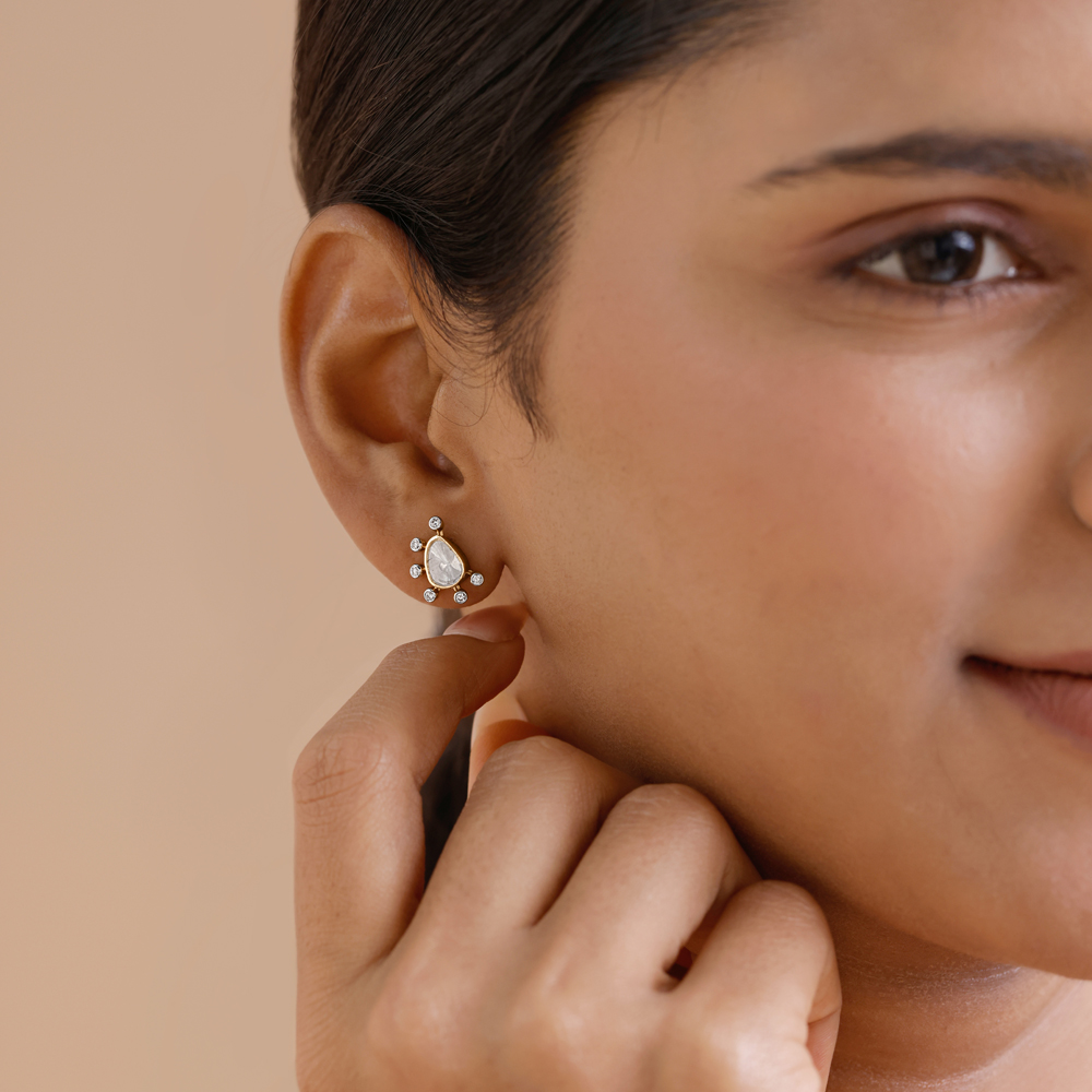 Radiant Halo Polki Diamond Stud Earrings,,hi-res image number null