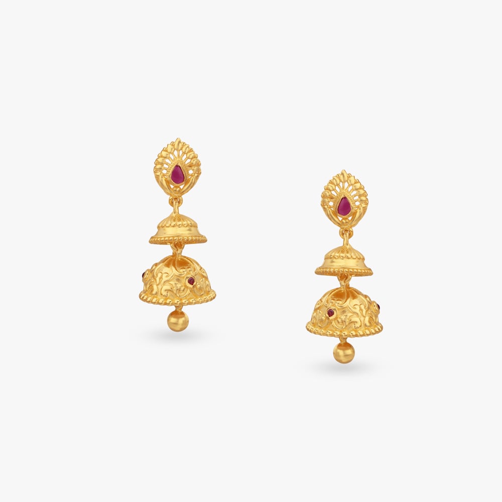 Regal Radiance Gold Jhumka Earrings,,hi-res image number null