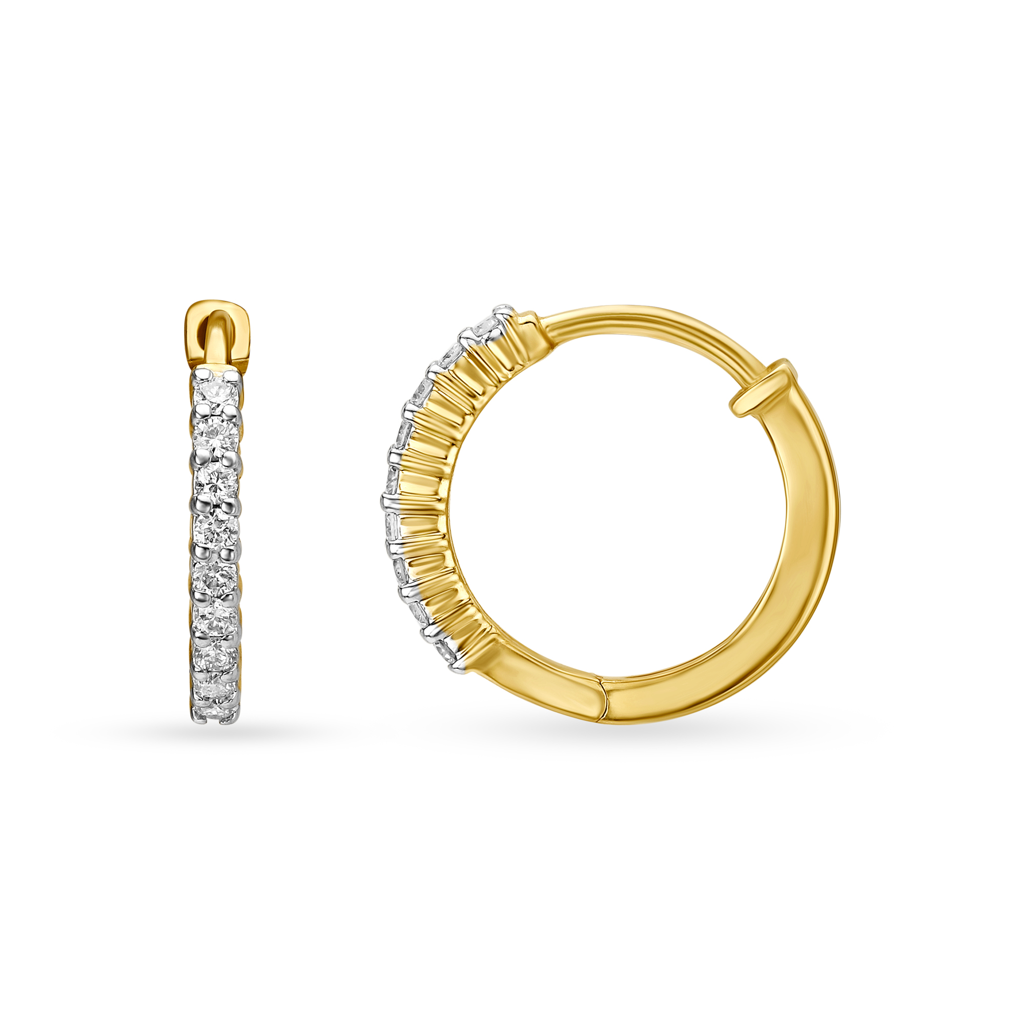 14KT Yellow Gold Diamond Hoop Earrings,,hi-res image number null