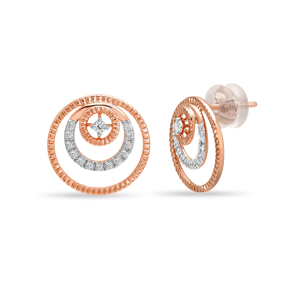 14KT Rose Gold Elegant Alternating Circle Diamond Stud Earring,,hi-res image number null