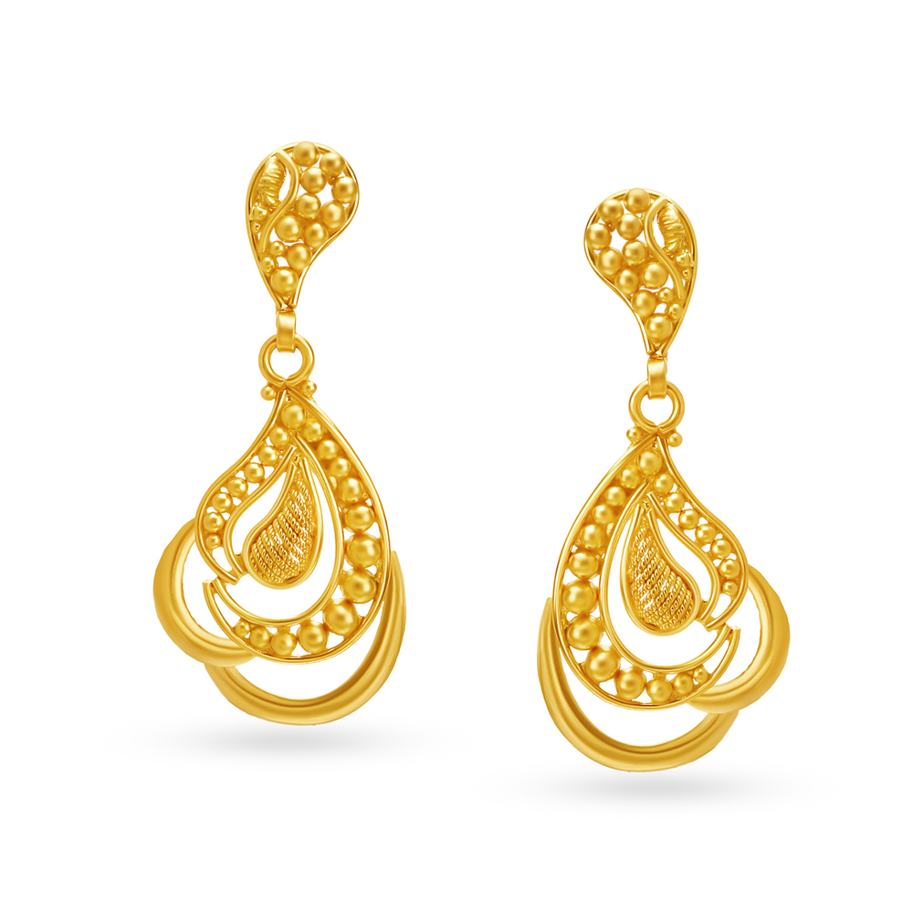 Traditional Paisley Gold Pendant and Earrings Set,,hi-res image number null