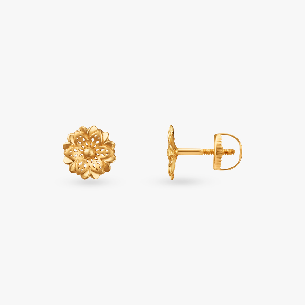 Bloom Petal Gold Stud Earrings for Kids,,hi-res image number null