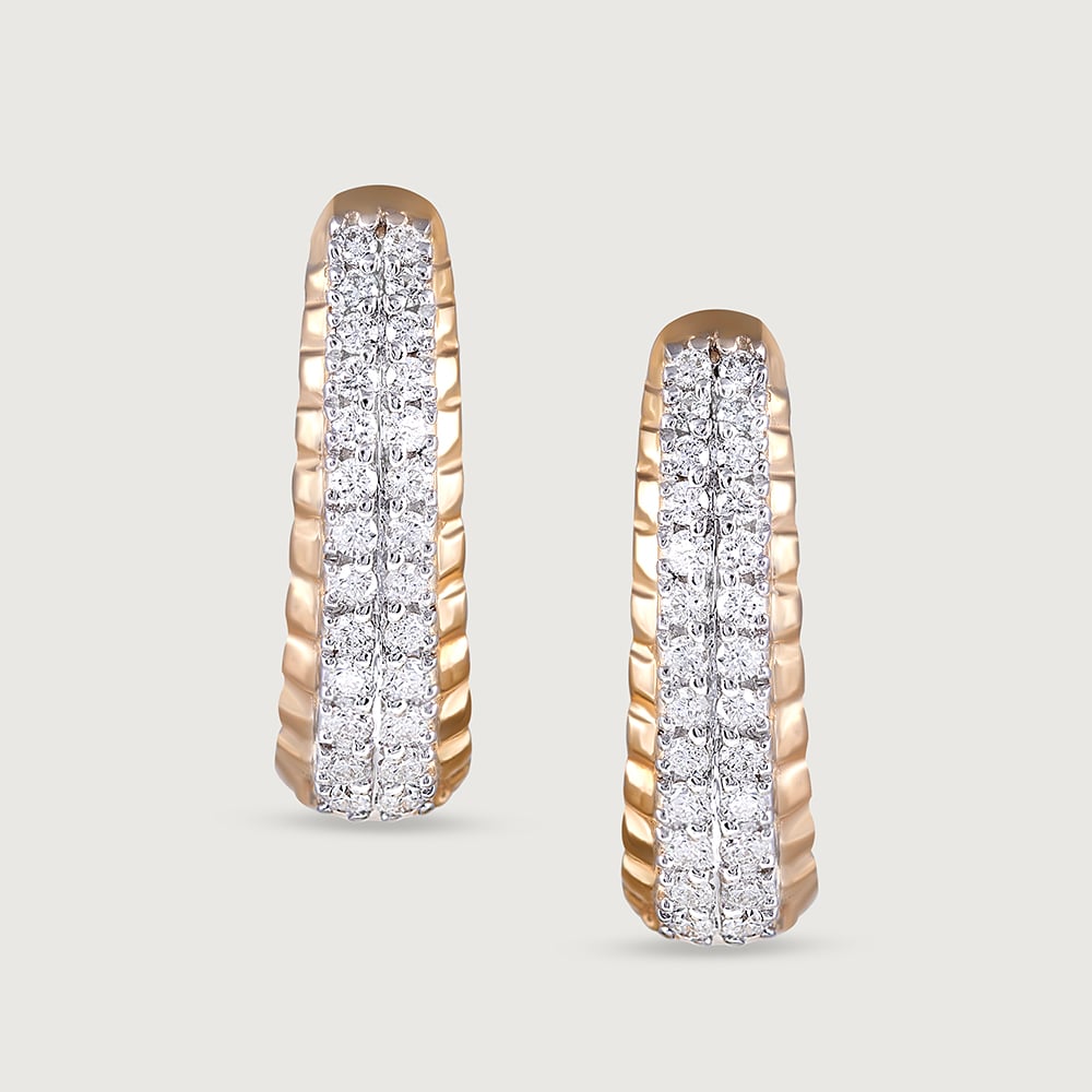 Tapered Shine Gold & Diamond Hoop Earrings,,hi-res image number null