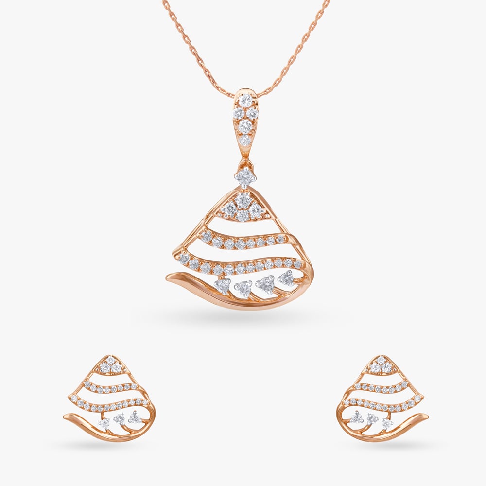 Wavy Triangle Diamond Pendant and Earrings Set,,hi-res image number null