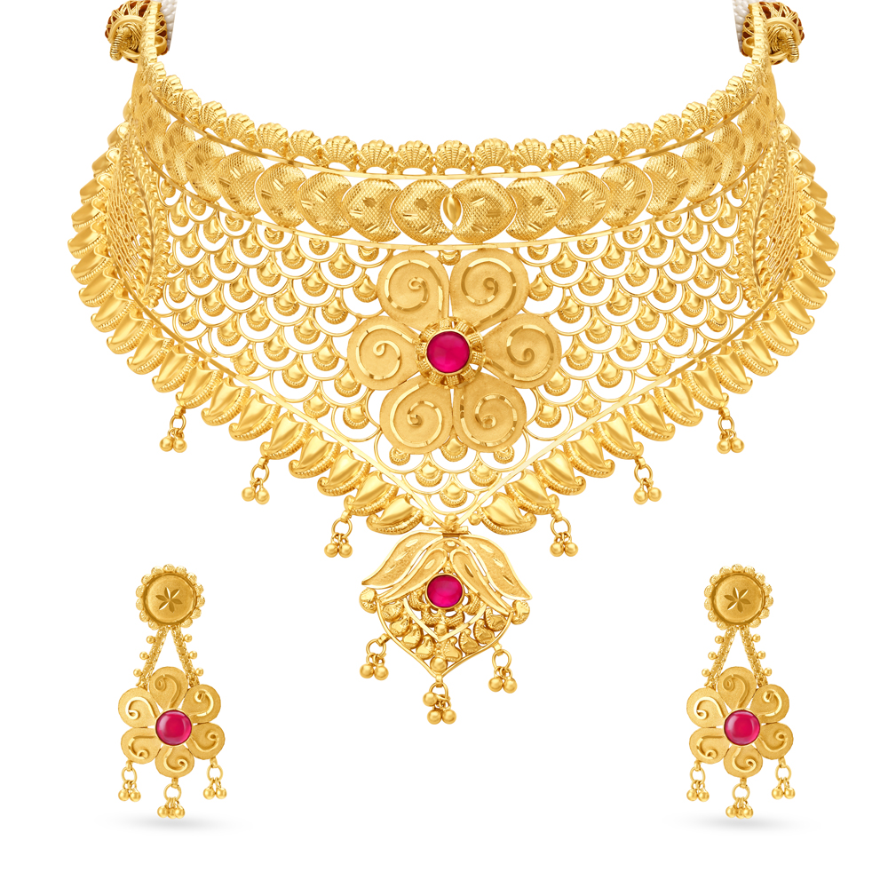 Stunning Gold Choker Necklace Set,,hi-res image number null