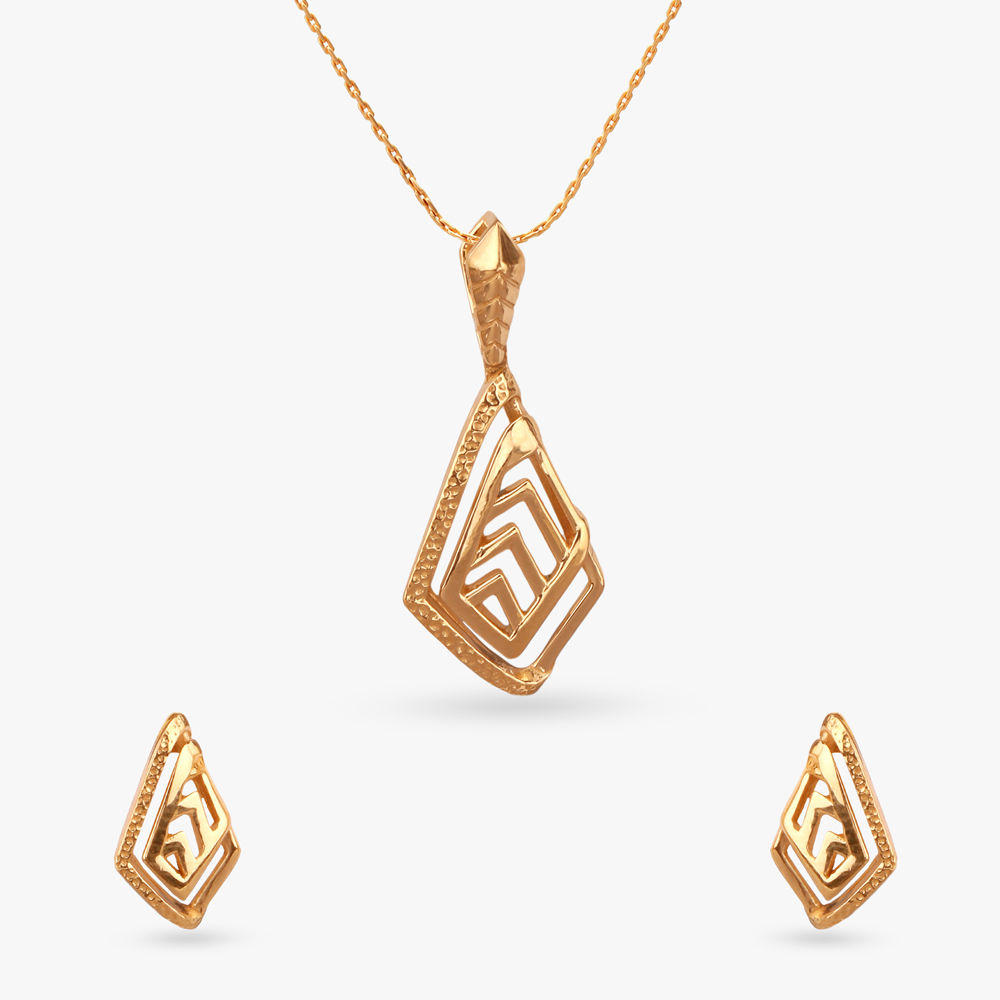 Geometric Chevron Gold Pendant and Earrings Set,,hi-res image number null