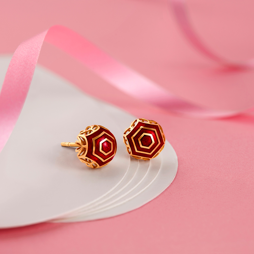 Hexa Ember Gold Stud Earrings,,hi-res image number null