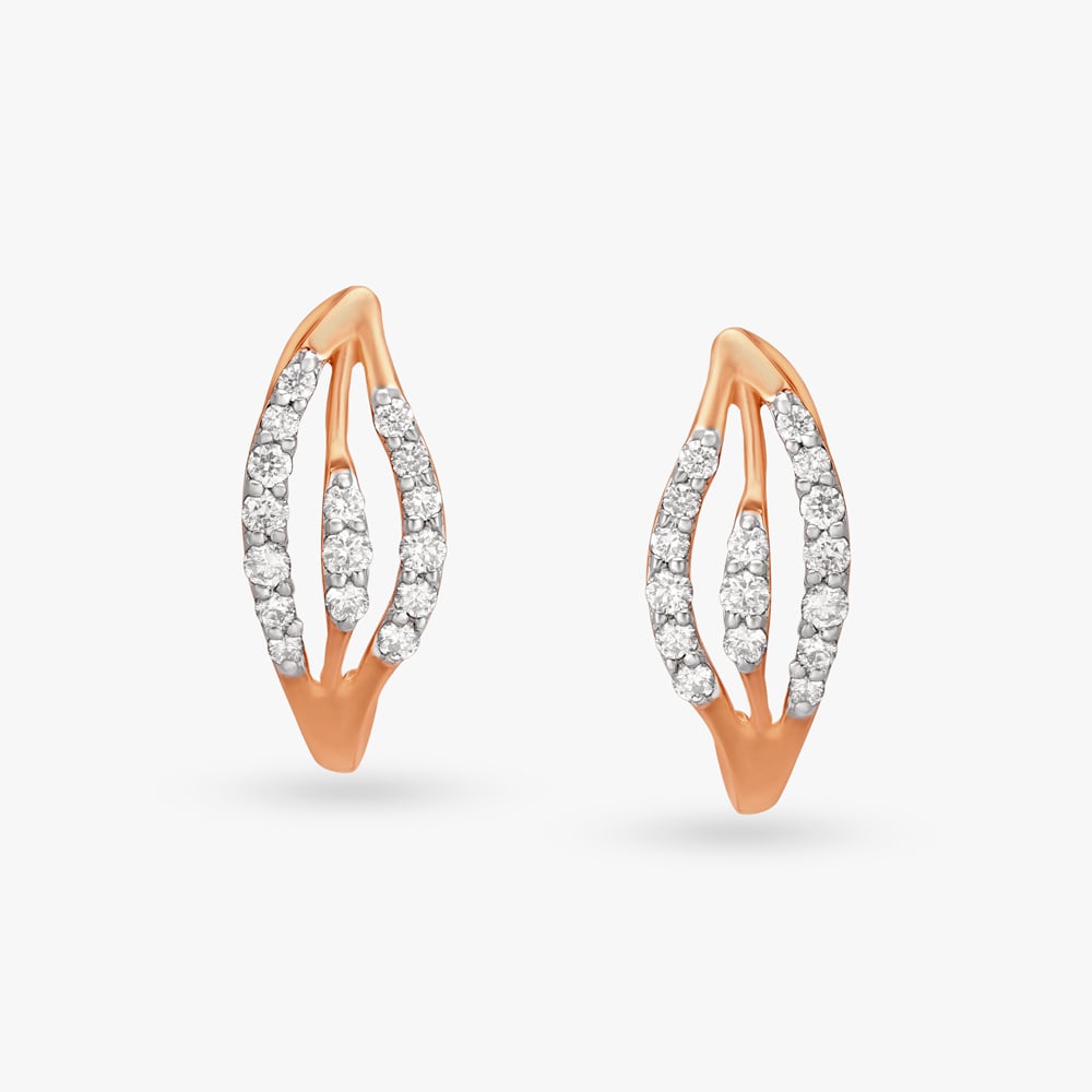 Radiating Leaf Diamond Hoop Earrings