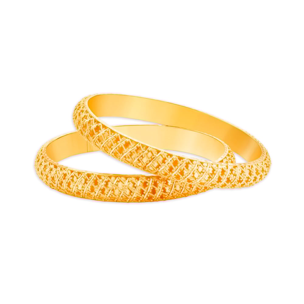 Subtle Floral Glossy Gold Bangle,,hi-res image number null