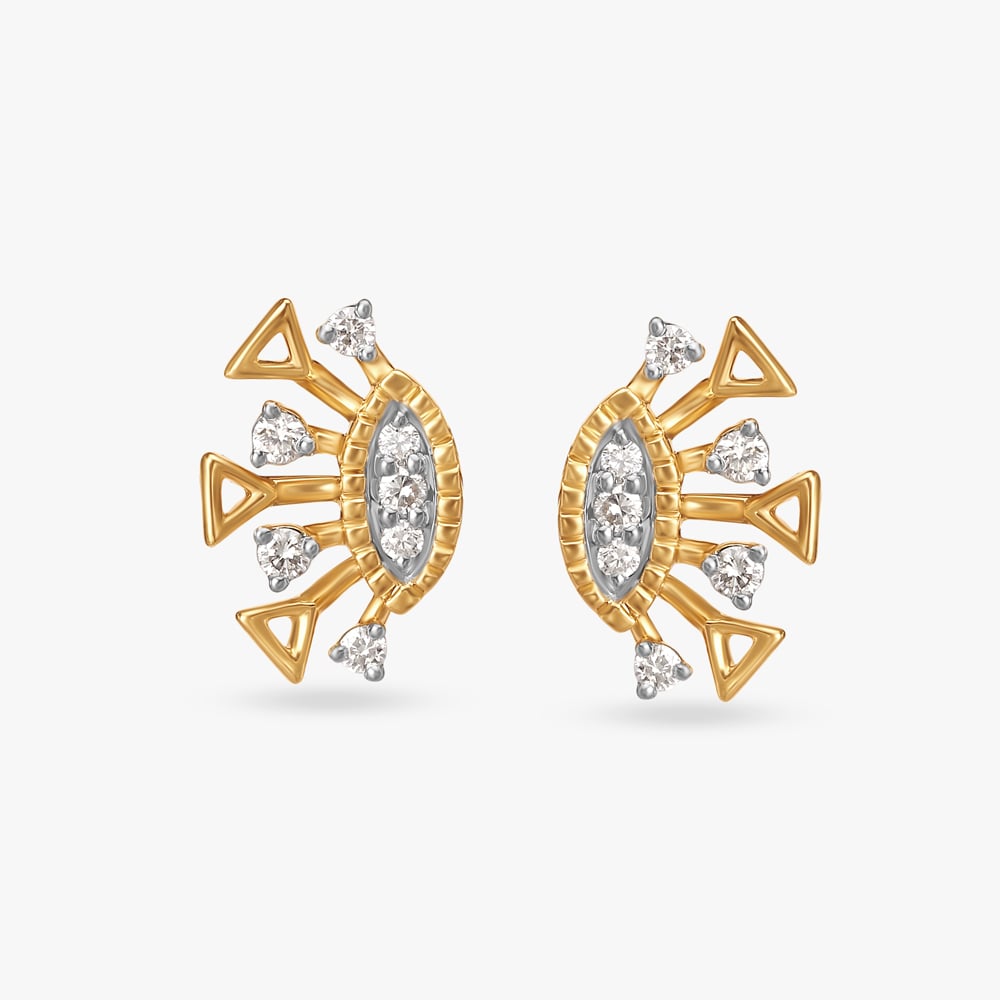 Golden Gleam Sunburst Diamond Stud Earrings
