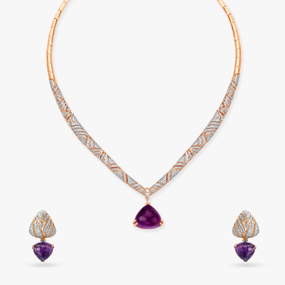 Dazzling Diamond and Trillion Amethyst Necklace Set