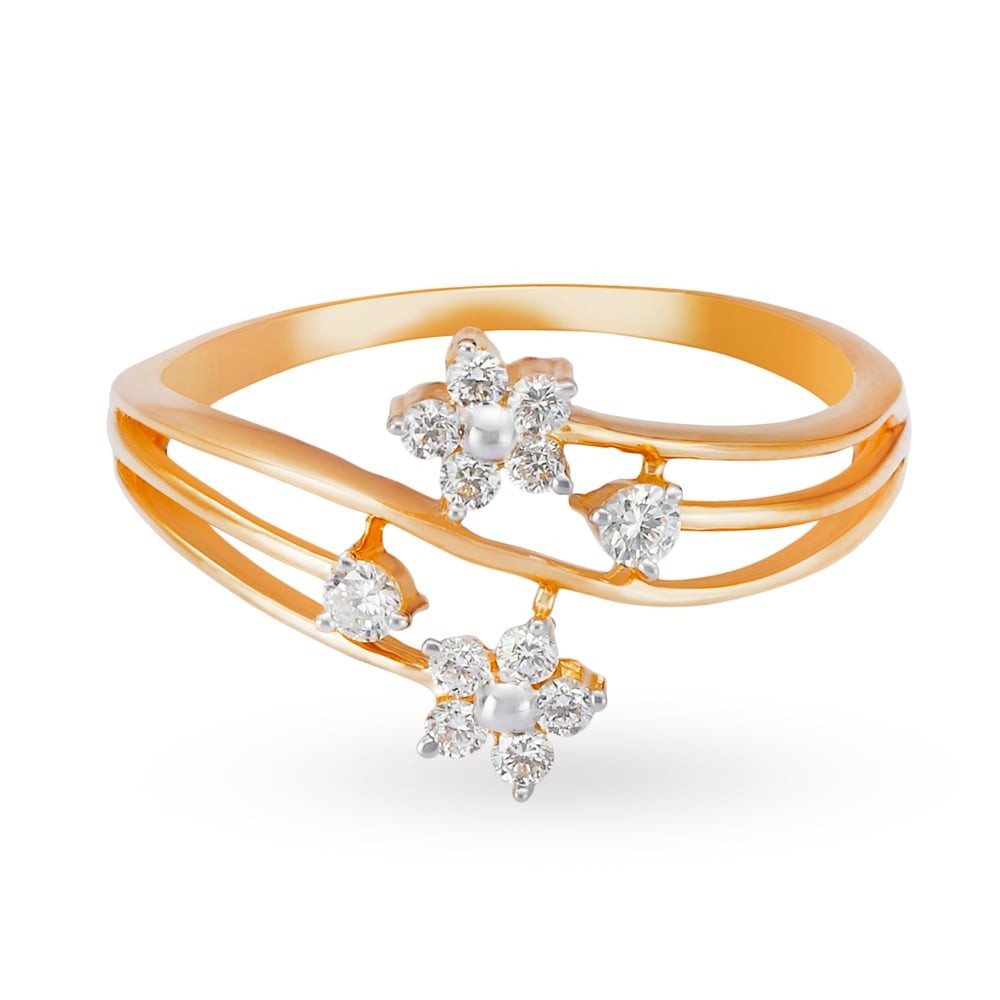 Contemporary Fancy Floral Diamond and Gold Finger Ring,,hi-res image number null