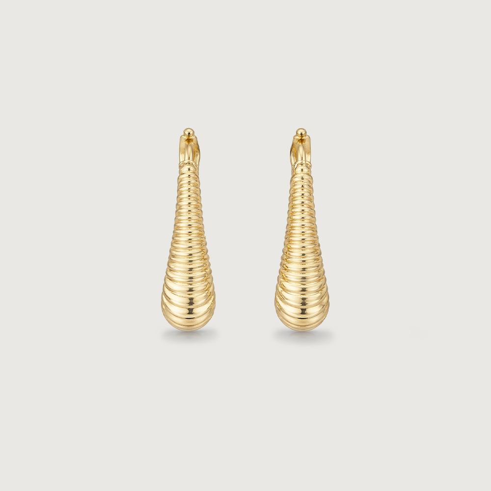 Ribbed Cascade Gold Hoop Earrings,,hi-res image number null