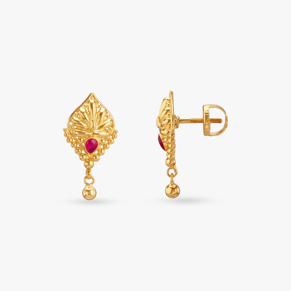 Crimson Leaf Gold Pendant and Earrings Set,,hi-res image number null