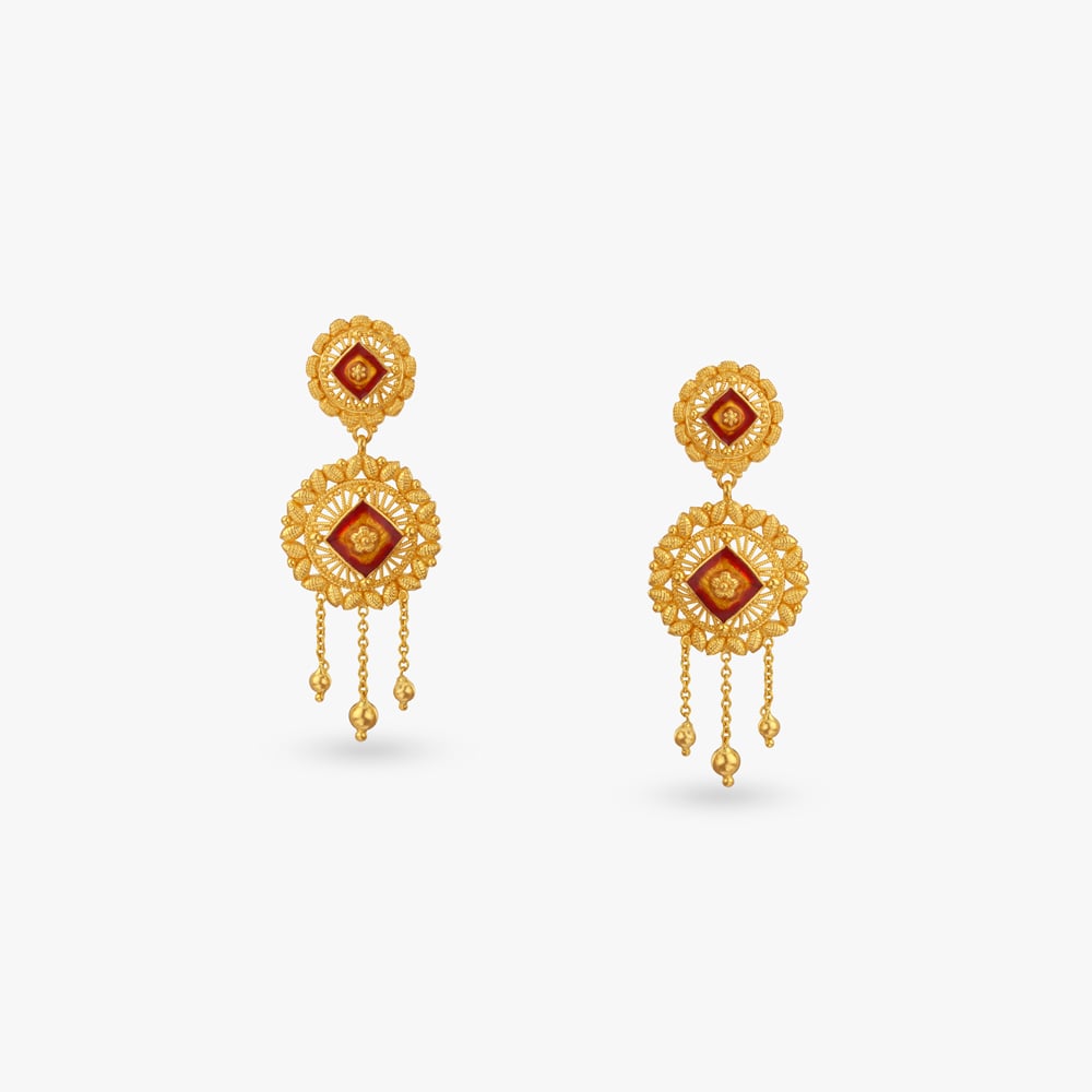 

Regal Enamel Gold Drop Earrings