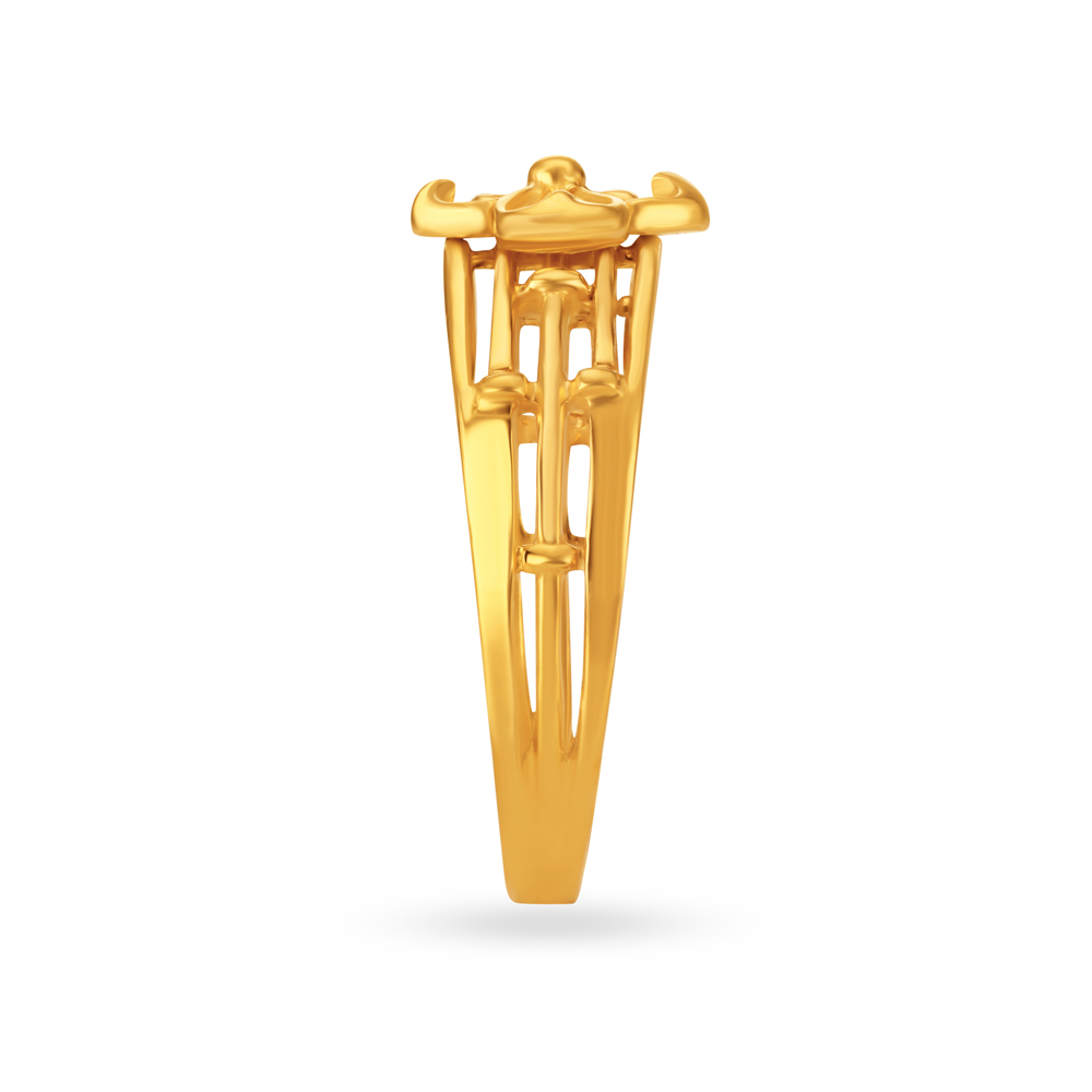 Beautiful 22 Karat Yellow Gold Flower Adorned Finger Ring,,hi-res image number null