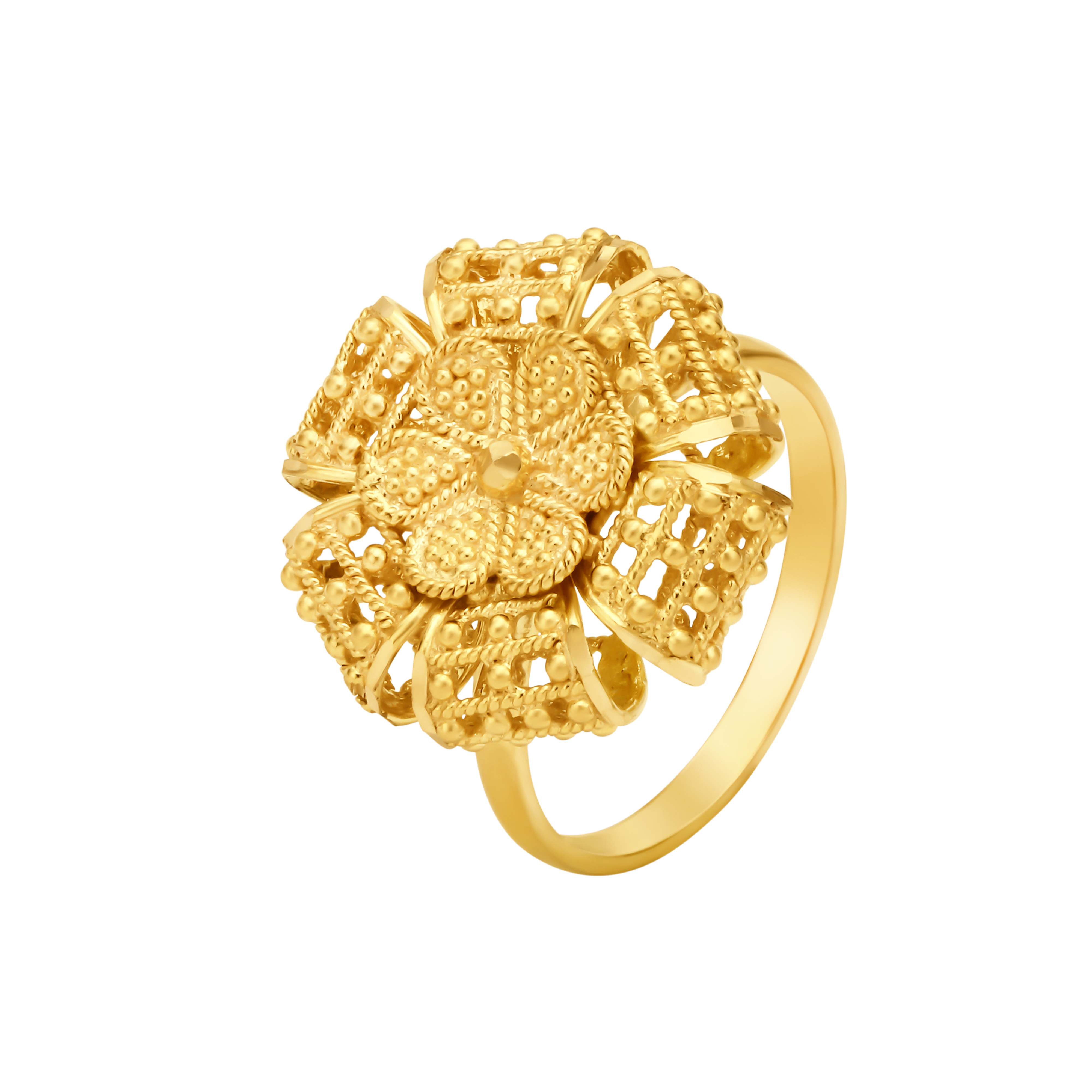 Magnificent 22 Karat Yellow Gold Beaded Floral Statement Ring,,hi-res image number null